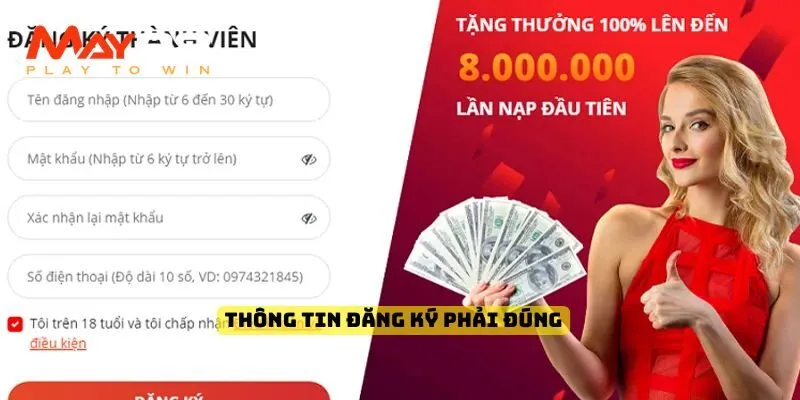 Thông tin đăng ký phải đúng